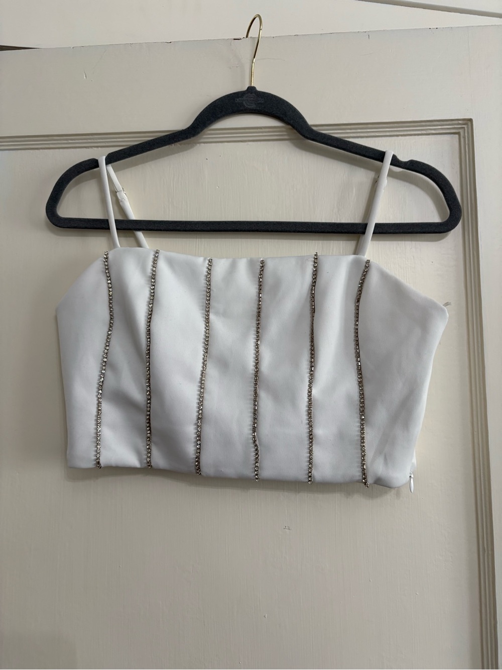 Altar’d State White Rhinestone Spaghetti Strap Crop Top